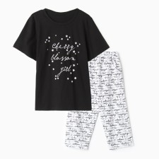 Комплект женский домашний (футболка/бриджи), цвет чёрный/серый, размер 50