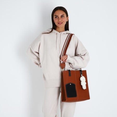 Bag Women's Tout with zipper, brown color-7