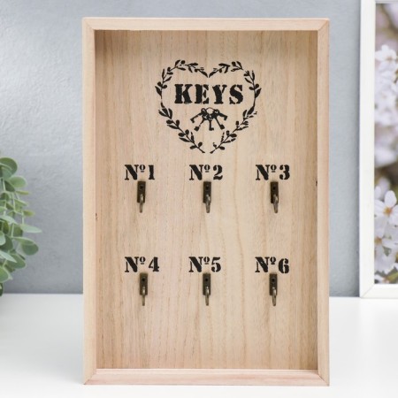 Decorative wood hooks 6 hooks "Heart with keys" Bezh 30x20x3 cm