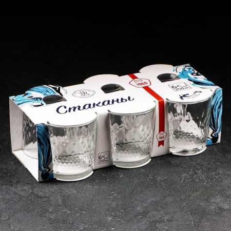 Set of low glass glasses "Geometry", 250 ml, 6 pcs-2