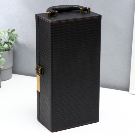 Casket wood, leatherette to the bottle "premium" 3 dark-brown items 35x11x17.5 cm-6