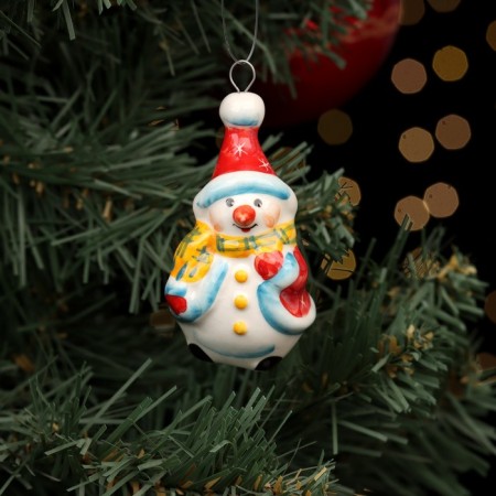Fir -tree porcelain toy "Snowman in the cap", 7 cm