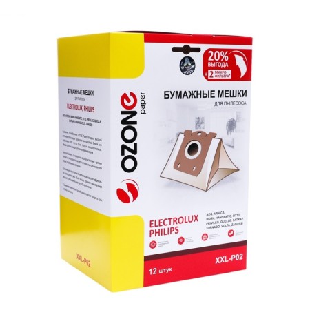 XXL-P02 OZONE Paper bags for a vacuum cleaner, 12 pcs + 2 microfilters