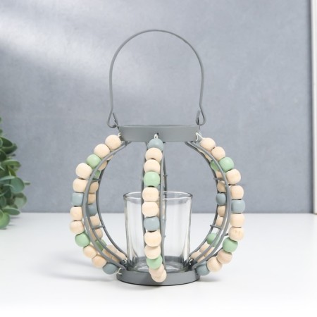 Summary metal, glass for 1 candle "Lantern. Boho" gray 19x15.5x13 cm-1