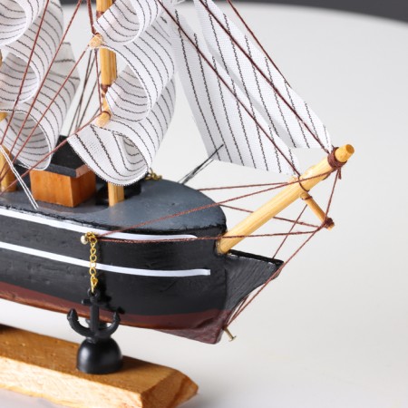 Souvenir small “Kovda” souvenir ship, black with white stripes, white sails, 5.5 × 24 × 22 cm-3