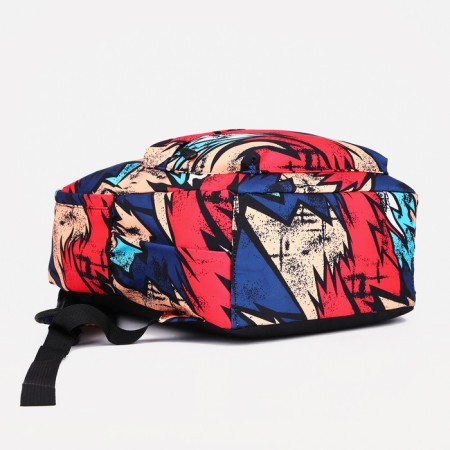 School backpack from textiles on a zipper, 3 pockets, red/blue color-4