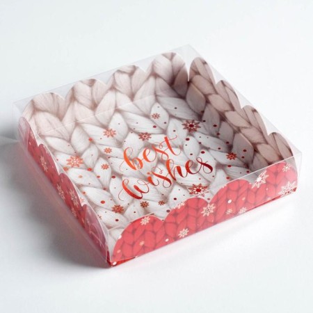Box for confectionery with PVC cover "Best Wishes", 13 x 13 x 3 cm, new year-1