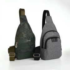Male sling bag from textiles, gray color