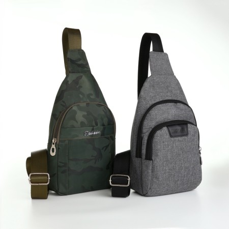 Male sling bag from textiles, gray color
