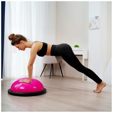 Half -sphere BOSU gymnastic onlytop, massage, with a pump, 55x25 cm, pink color-7