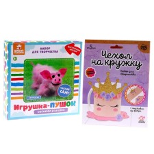 Set for creativity: creating a toy from fur sticks and a case on a mug with your own hands 