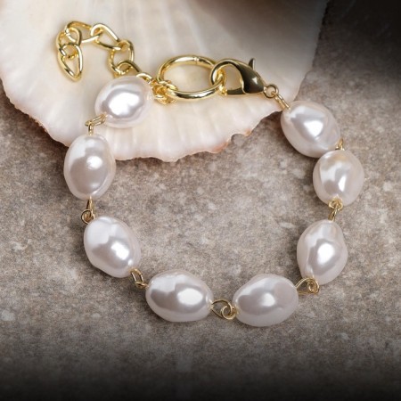 Baroque pearl bracelet, beads, white color in gold, l = 18 cm-5