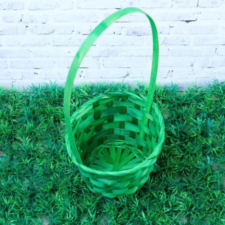 Wicker basket, bamboo, green, medium-1