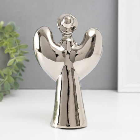 Ceramics candlestick on 1 candle "Angel with a halo" d = 4 cm silver 11.5x10x18.5 cm-4