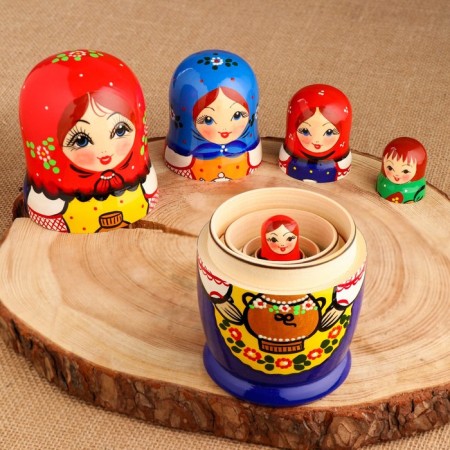 Nesting doll "tea party" 18 cm, 5 puppet, manual painting-3