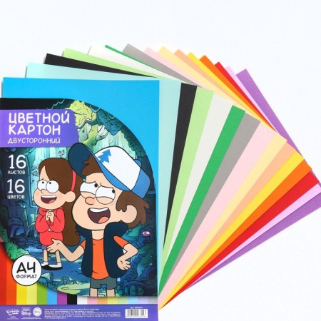 Cardboard Color, A4, 16 sheets, 16 colors, non -unilateral, bilateral, in the folder, 180 g/m², gravity farz-4