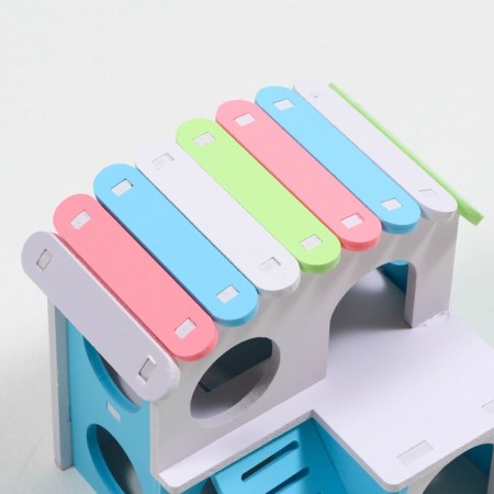 Double house for rodents with a ladder, 15.5 cm, blue-4