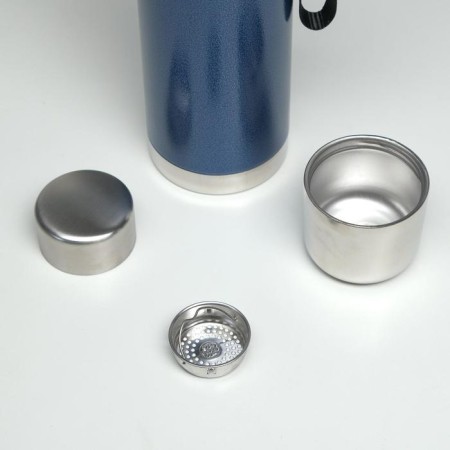 Thermos, 1 l, the journey "Master K.", with a mug and a strain, retains heat 48 hours, blue-3