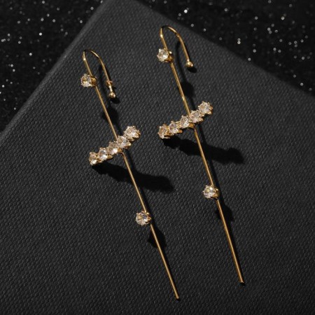 Earring "caffe" pin, rhinestones, white color in gold-1