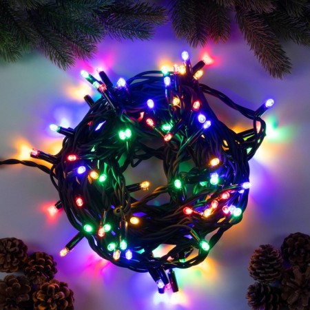 Garland “thread” 10 m, IP65, UMS, dark rubber thread, 100 LED, glow of multi, 220 V