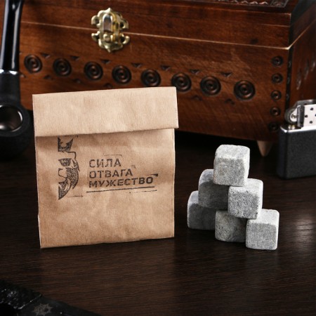 Stones for whiskey "Strength. Courage. Courage", in craft package, natural steat, 6 pcs