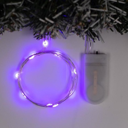 Garland "thread" 1 m dew, IP20, silver thread, 10 LED, purple glow, CR2032x2