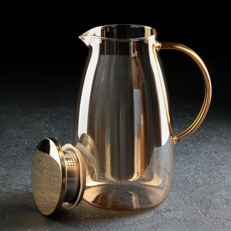 Magistro Golden Glass Set for Drinks, 5 objects: Bench 1.8 liters, 4 circles 300 ml, Golden color-3