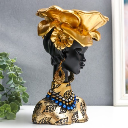 Souvenir Polystone Bust Top "Girl from Africa" ​​Black with gold 23x15x15 cm-1