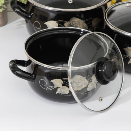 Set of pan "Black Gold", 3 subjects: 2.1 l, 3.1 l, 4 l, covers, induction, black color-1