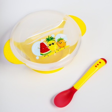 Set for feeding "For mom and dad", 3 subjects: 350 ml bowl on the suction cup, cover, spoon, color mix-1