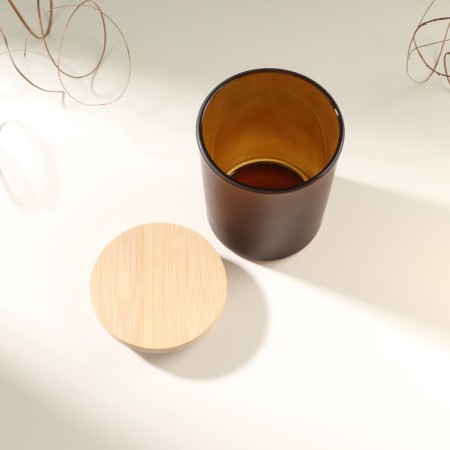Bank for candles glass with a “brown semi -water” lid 220 ml 7x7x8.4 cm-4