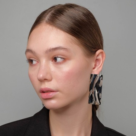 Earrings Metal "Atmosphere" rectangle, color silver-3