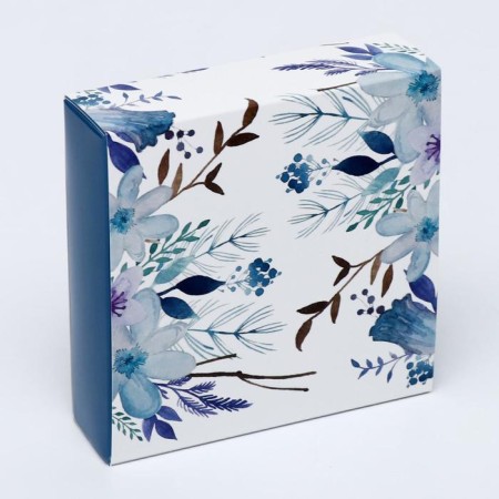 Box for 9 sweets with a shell "blue flowers" with a window of 14.5 x 14.5 x 3.5 cm-3