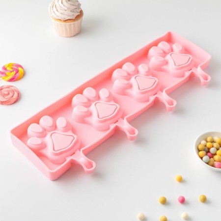 Form for ice cream "Paws", silicone, 26 × 14 cm, 4 cells (8.5 × 8.5 cm), color mix-4
