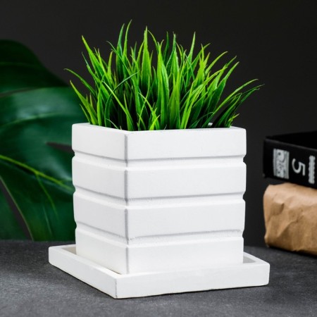 Figure Kashpo "Cuba Horizontal" with a tray, white, 0 25 l/ 8x6x6cm-1