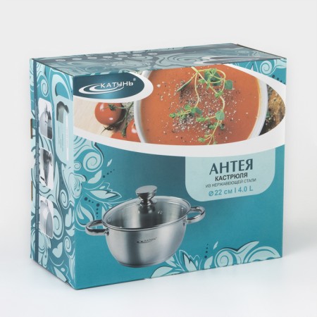 Antei pan, 4 l, d = 22 cm, glass cover, capsule, induction, chrome color-5