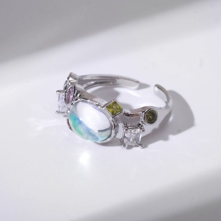 Ring under the natural stone "Sunset", purple color in silver, dimensionless-1