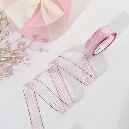 The ribbon is nylon, with lurex, 25 mm × 9.1 ± 0.5 m, pink/silver color-1