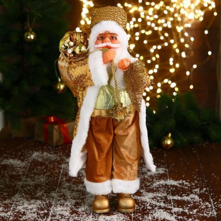 Santa Claus "in a gold suit, with a Christmas tree and gifts" 23x45 cm