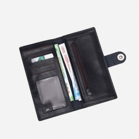 Male purse for magnet, department for bills, for maps, for coins, black color-3