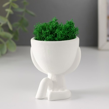 Kashpo concrete mini "Mr. Green" Ivazaru with moss white 5.5x6.5x6.5 cm (moss green stabil)