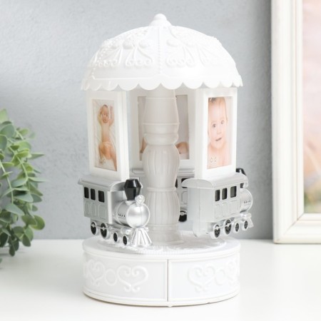 Photo frame Plastic in 6 photos 5x6 cm musical "Carousel with trains" 14x14x25 cm-1