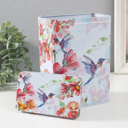 Rectangular Metal Casket "Kaplihi in colors" set 2 pcs 7x11x18.5 8.5x14.5x20 cm-4