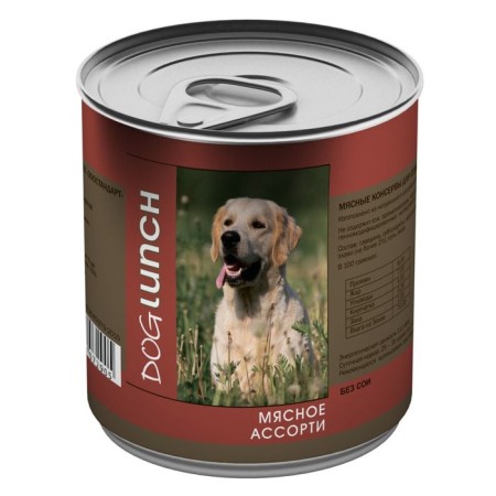 Canned food "dog lunch" for dogs, meat assorted in jelly, 750 g.