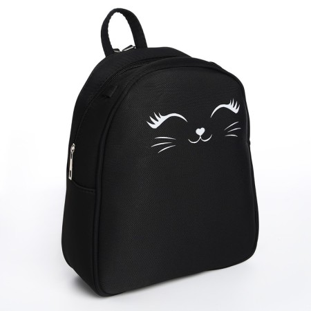 School textile backpack with ears on the hairpins "Cat", 27x23 cm, black color-9