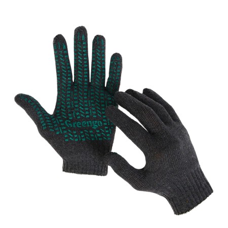 Workers, m/b gloves, knitting 7 class, 4 threads, size 9, with PVC dots, gray, Greengo