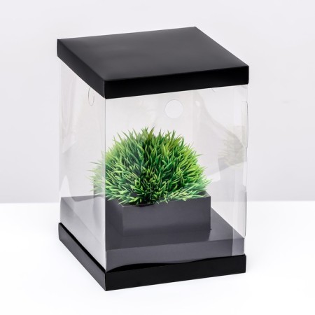 Box for flowers with a vase and PVC windows, folding, 16 x 23 x 16 cm, black
