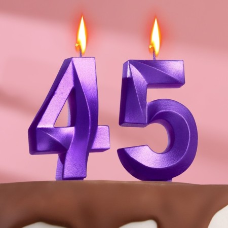 Candle in the cake jubilee "line" (set 2 in 1), number 45 /54, purple metallic, 6.5 cm