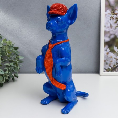 Polystone souvenir "Toy-terrier in the cap and tie" Blue with orange 29.5x14x11.5 cm-3