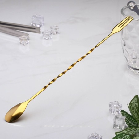 Spoon of barn stainless steel with a fork, length 32.5 cm, gold color-3